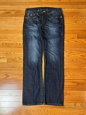True Religion Jeans Dark Wash Contrast Stitch Flap Pocket Size 34